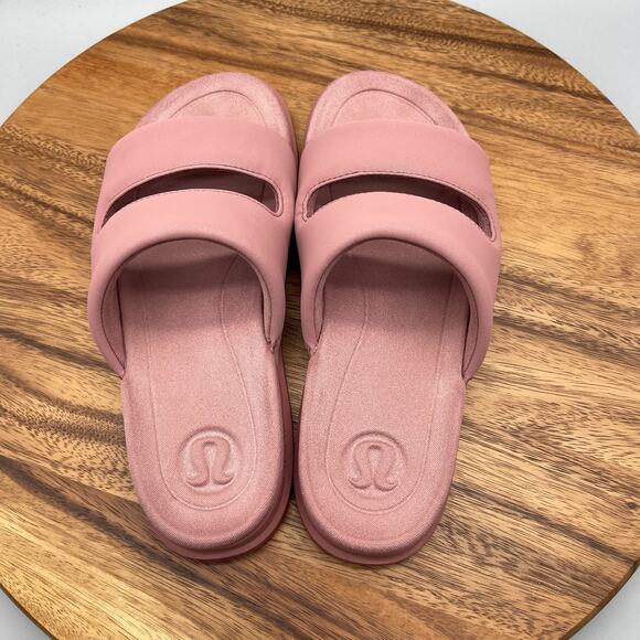 Lululemon Restfeel Sandals Womens 9 Pink Slides Slip On Comfort Logo Shoes - Picture 5 of 8